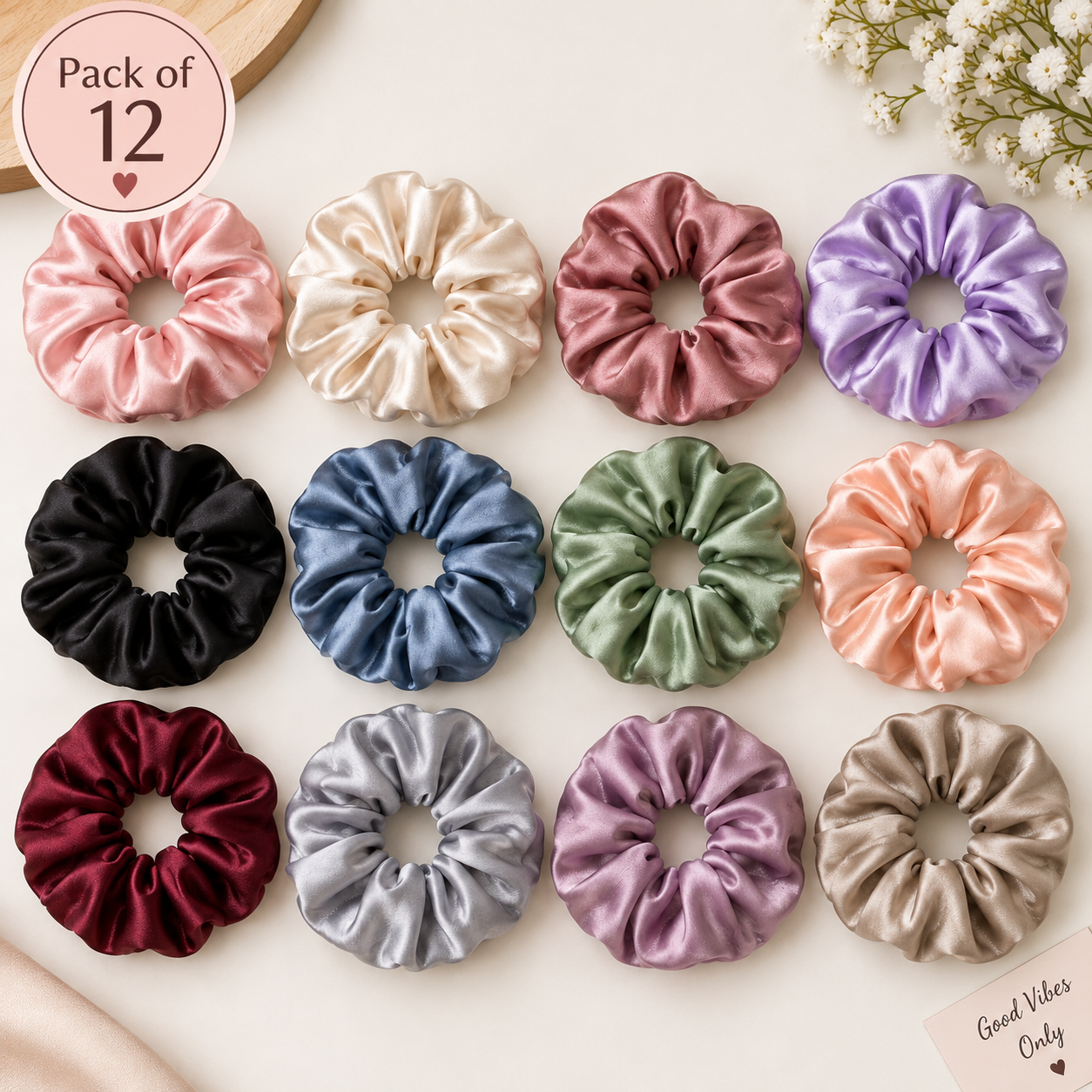 Pack of 12 Silk Scrunchies 2 Pack of 12 Silk Scrunchies - Image 2