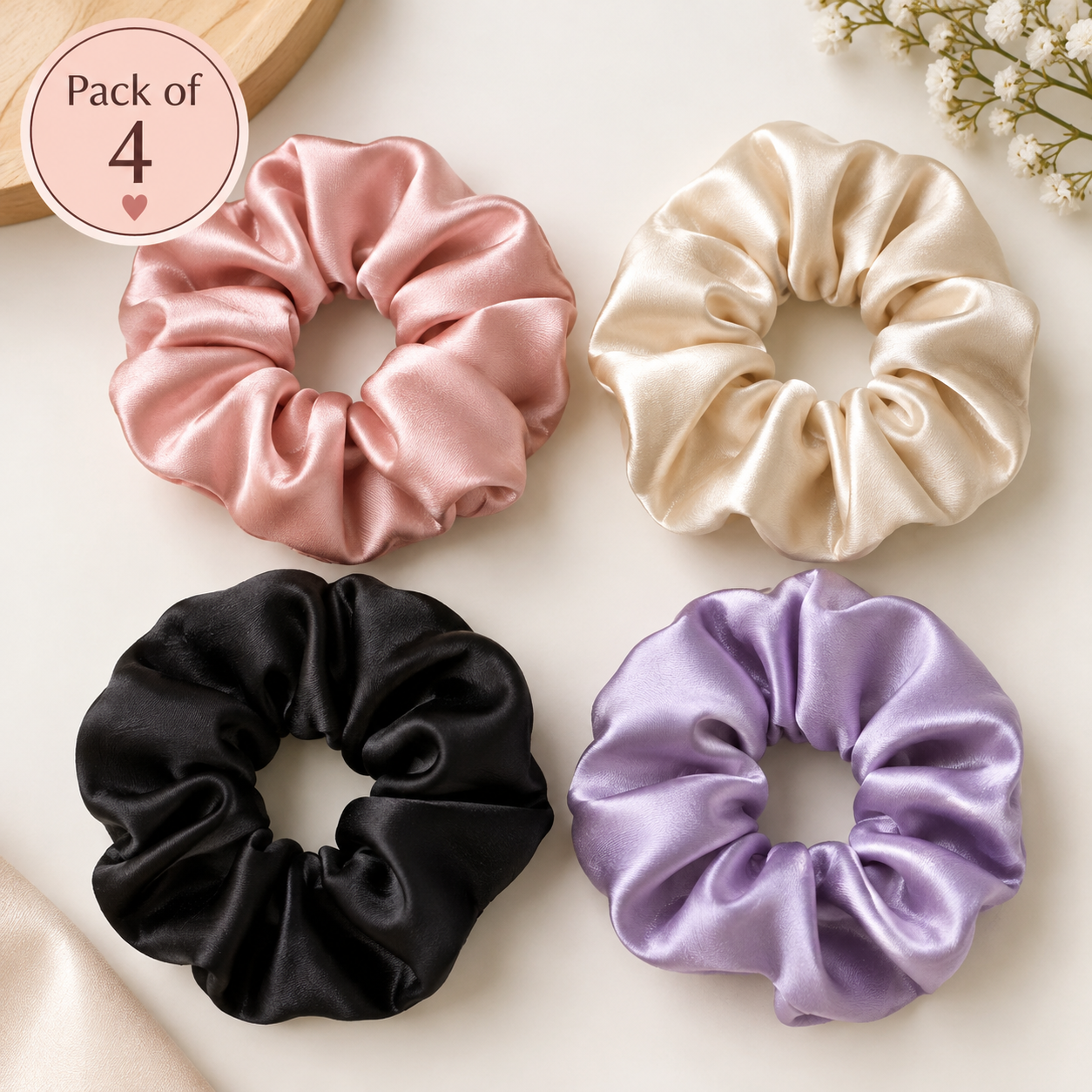 Pack of 4 Silk Scrunchies 2 Pack of 4 Silk Scrunchies - Image 2